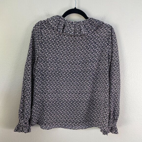 Rebecca Taylor Womens 6 Blouse 100% Silk Ruffle Shirt Long Sleeve Front Neck Tie - Picture 11 of 11